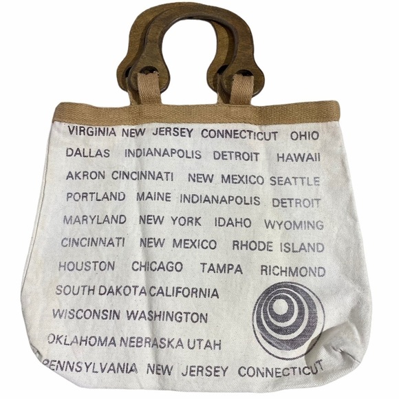 Reusable RARE shopping bag Grocery tote wood handles - Picture 7 of 7